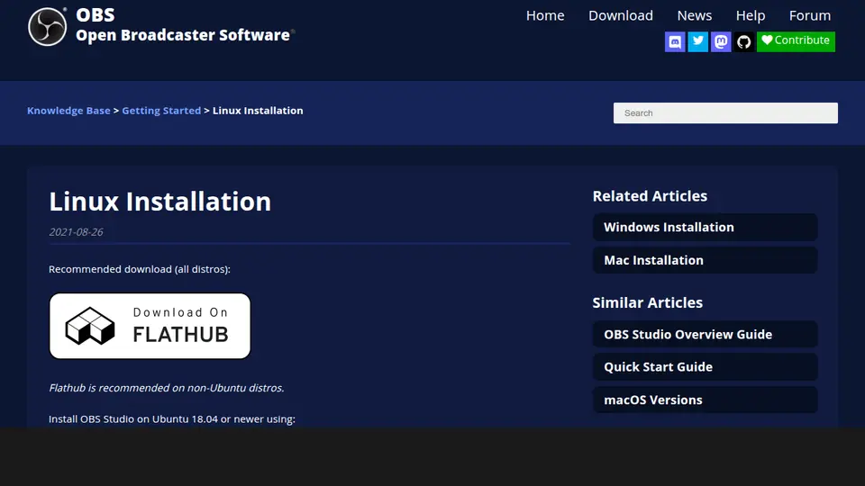 OBS Studio 공식 사이트 화면 캡처