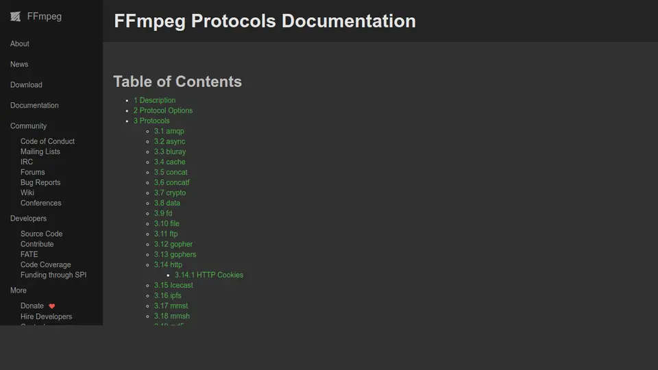 FFmpeg 공식 사이트 화면 캡처