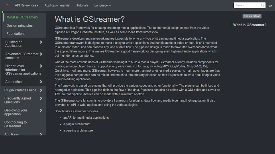 GStreamer 공식 사이트 화면 캡처