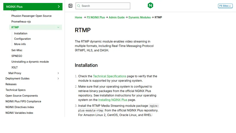 NGINX RTMP module 공식 사이트 화면 캡처