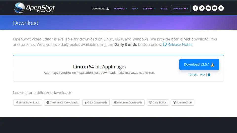 OpenShot 공식 사이트 화면 캡처